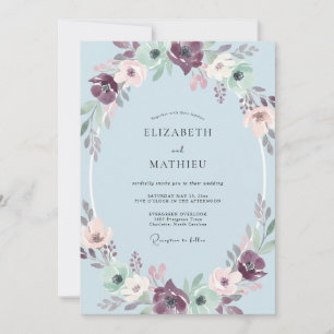 Invitation Couronne de mariage mauve azur