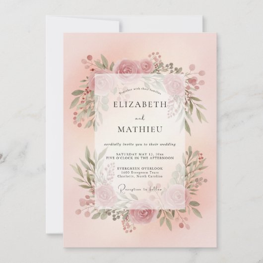 Invitation Couronne de mariage Mauve Blush (Devant)