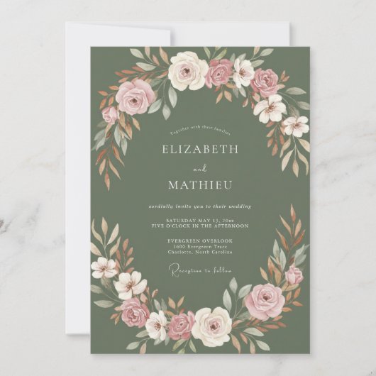 Invitation Couronne de mariage Mauve Olive (Devant)