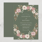 Invitation Couronne de mariage Mauve Olive (Devant / Derrière)