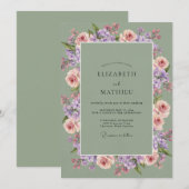 Invitation Couronne de mariage Mauve Olive (Devant / Derrière)