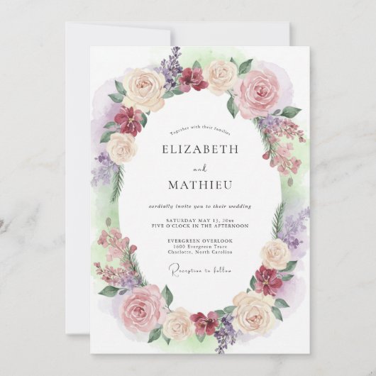 Invitation Couronne de mariage Mauve Pale Blush (Devant)