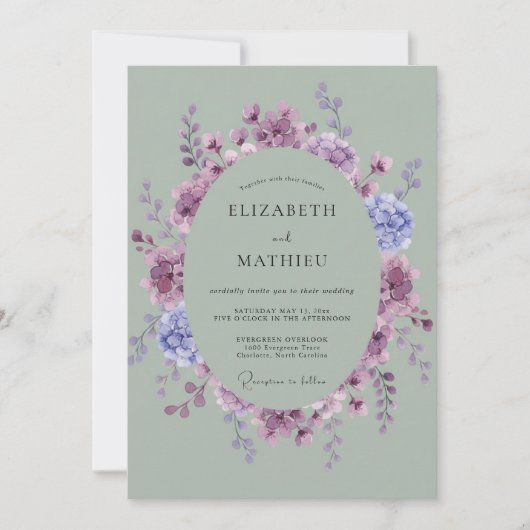 Invitation Couronne de mariage Mauve Pervenche (Devant)