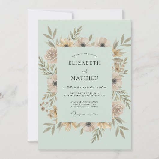 Invitation Couronne de mariage Menthe Champagne (Devant)