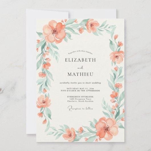 Invitation Couronne de mariage Menthe Corail (Devant)