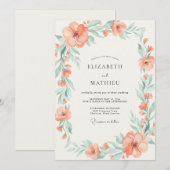 Invitation Couronne de mariage Menthe Corail (Devant / Derrière)
