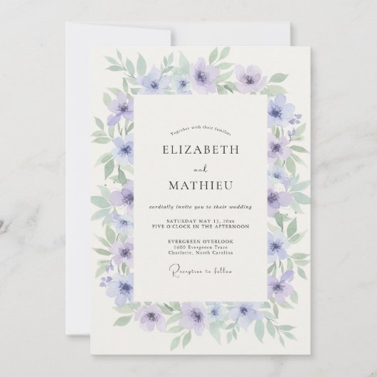 Invitation Couronne de mariage Menthe et Pervenche (Devant)