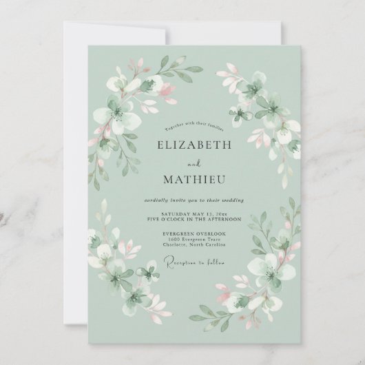 Invitation Couronne de mariage Menthe Mousse de Mer (Devant)