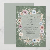 Invitation Couronne de mariage mousse mauve (Devant / Derrière)