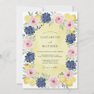 Invitation Couronne de mariage Navy Blush Lemon