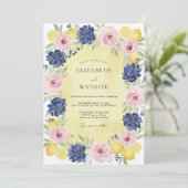 Invitation Couronne de mariage Navy Blush Lemon (Debout devant)