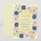 Invitation Couronne de mariage Navy Blush Lemon (Devant / Derrière)
