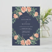 Invitation Couronne de mariage Navy Blush Rose (Debout devant)