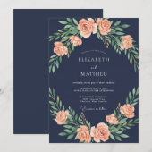 Invitation Couronne de mariage Navy Blush Rose (Devant / Derrière)