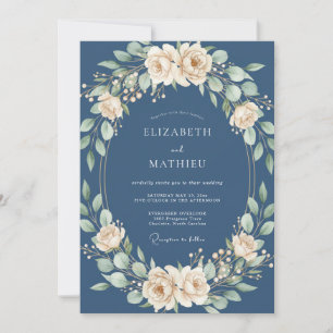 Invitation Couronne de mariage Navy Cream Blossom