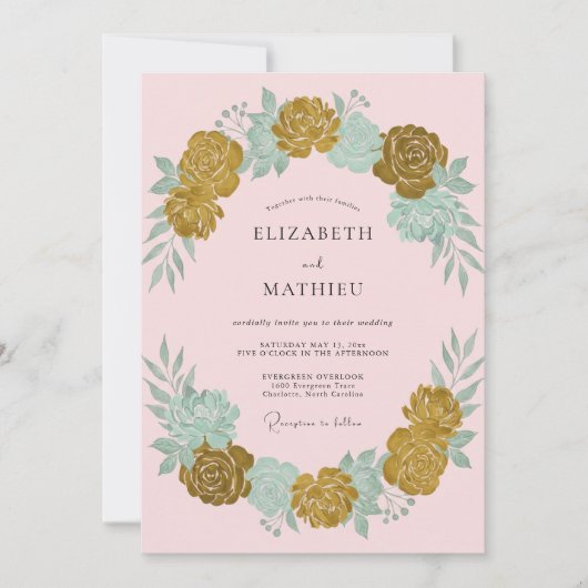 Invitation Couronne de mariage Océan Mousse (Devant)