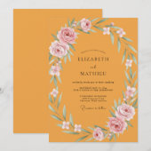 Invitation Couronne de mariage Ochre Rose (Devant / Derrière)