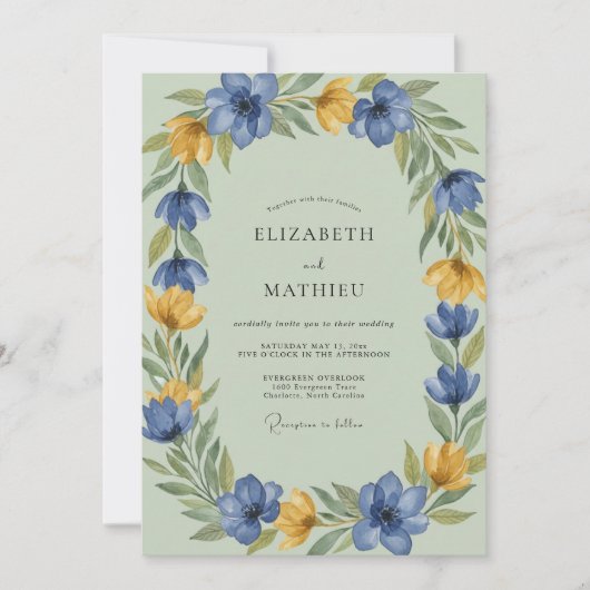 Invitation Couronne de mariage ocres et bleuets (Devant)