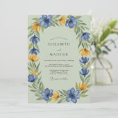 Invitation Couronne de mariage ocres et bleuets (Debout devant)