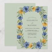 Invitation Couronne de mariage ocres et bleuets (Devant / Derrière)