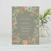 Invitation Couronne de mariage olive abricot (Debout devant)