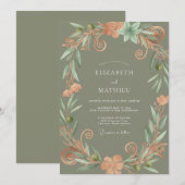 Invitation Couronne de mariage olive abricot (Devant / Derrière)