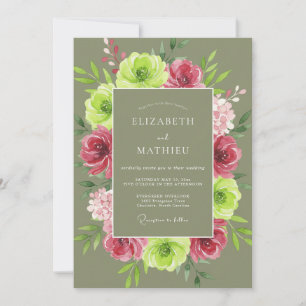 Invitation Couronne de mariage olive fuchsia