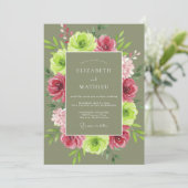 Invitation Couronne de mariage olive fuchsia (Debout devant)