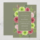 Invitation Couronne de mariage olive fuchsia (Devant / Derrière)