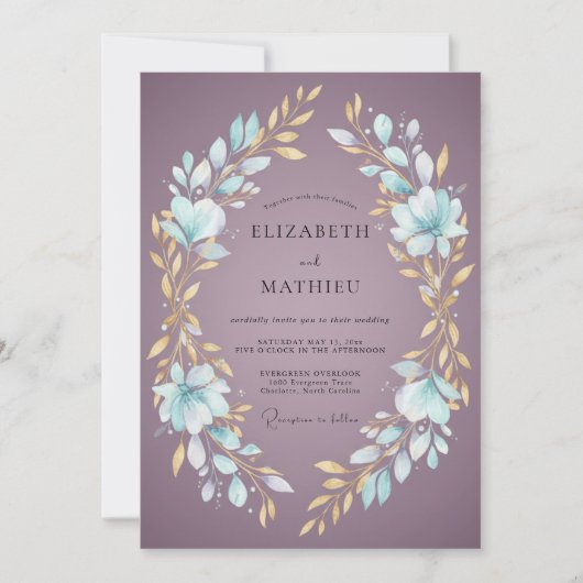 Invitation Couronne de mariage or mauve (Devant)