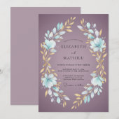 Invitation Couronne de mariage or mauve (Devant / Derrière)