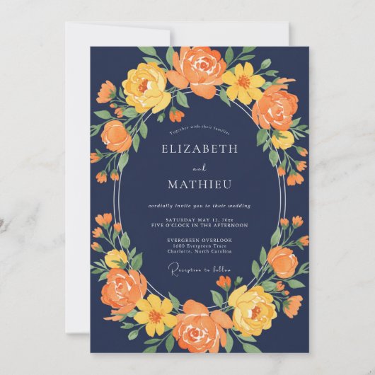 Invitation Couronne de mariage orange minuit (Devant)
