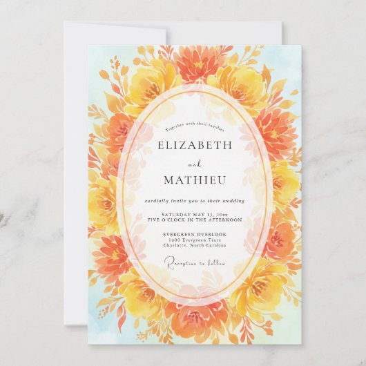 Invitation Couronne de mariage orange safran (Devant)