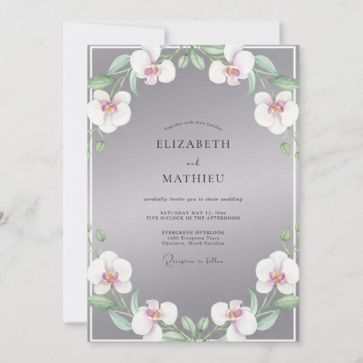 Invitation Couronne de mariage Orchidée grise (Devant)