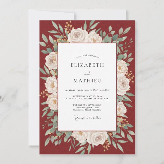Invitation Couronne de mariage Paeonie Écarlate (Devant)
