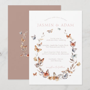 Invitation Couronne de mariage papillon rose élégant