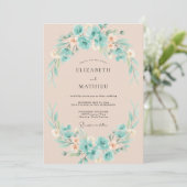 Invitation Couronne de mariage Pêche Turquoise (Debout devant)