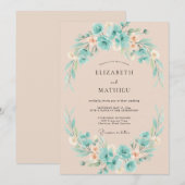 Invitation Couronne de mariage Pêche Turquoise (Devant / Derrière)