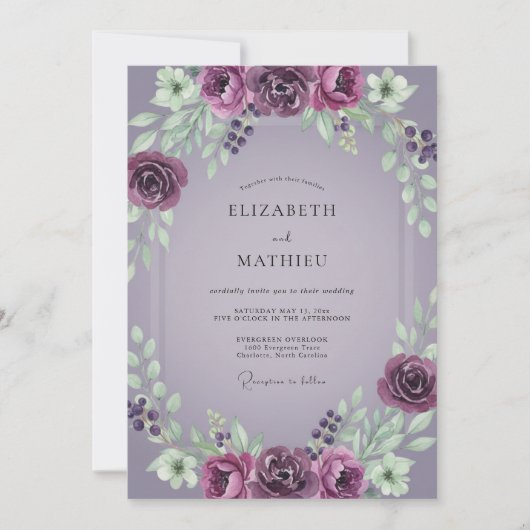 Invitation Couronne de mariage peinte de violet (Devant)