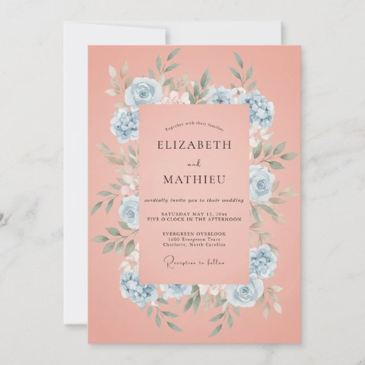Invitation Couronne de mariage Periwinkle Corail (Devant)