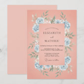Invitation Couronne de mariage Periwinkle Corail (Devant / Derrière)