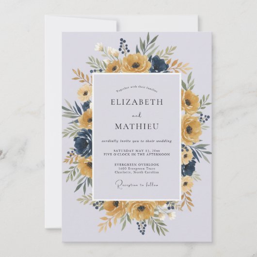 Invitation Couronne de mariage Periwinkle Moutarde (Devant)
