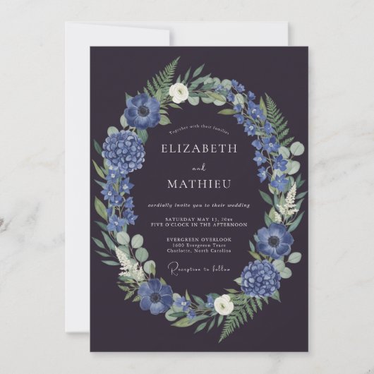 Invitation Couronne de mariage Periwinkle prune (Devant)