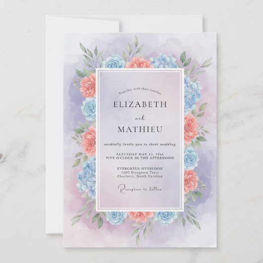 Invitation Couronne de mariage Periwinkle Warm Peach (Devant)