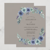 Invitation Couronne de mariage Pervenche ardoise (Devant / Derrière)