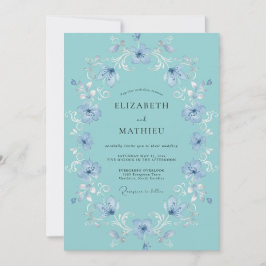 Invitation Couronne de mariage Pervenche Ciel (Devant)