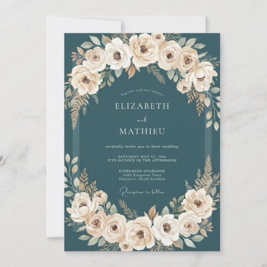 Invitation Couronne de mariage Petrol Rose (Devant)