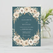 Invitation Couronne de mariage Petrol Rose (Debout devant)