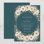 Invitation Couronne de mariage Petrol Rose (Devant / Derrière)