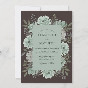 Invitation Couronne de mariage Pivoine Menthe